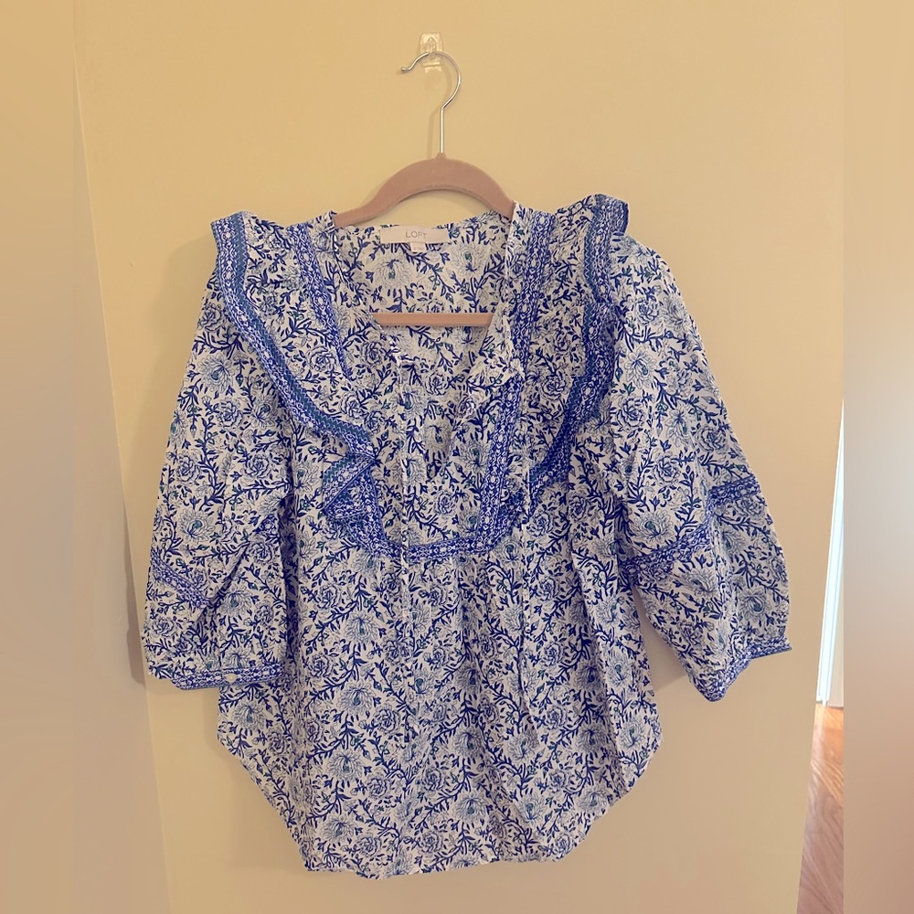 Loft Floral Split Neck Blouse